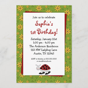Ladybug Daisies Birthday Party Invitations Kaart