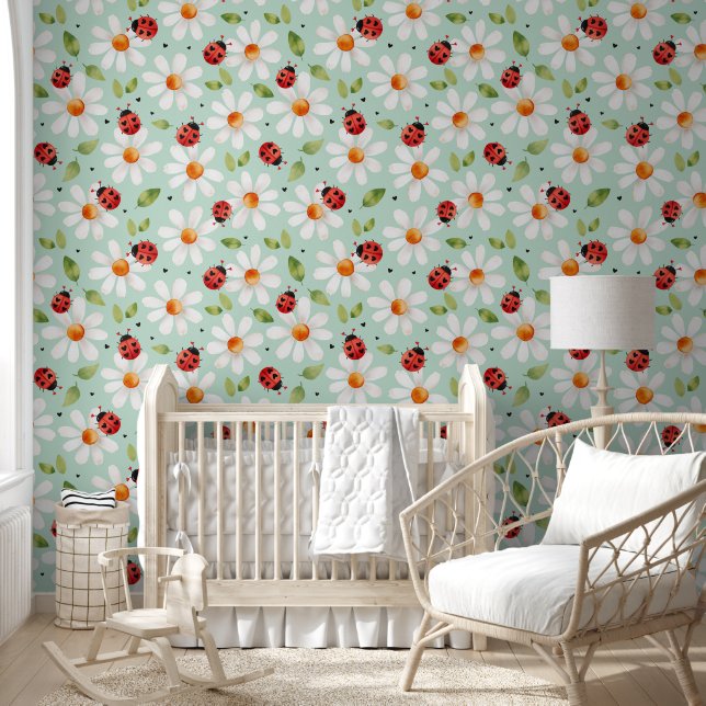 Ladybug Daisy Nursery Kinder Slaapkamer Mint Behang (Kinderen)