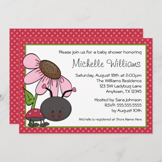 Ladybug Daisy Polka Dot Baby shower Kaart (Voorkant / Achterkant)