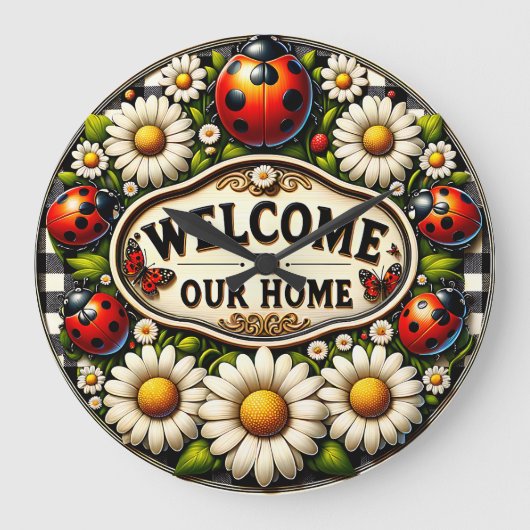 Ladybug Daisy Welkom Thuismuur Grote Klok (Voorkant)