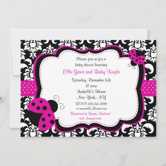 Ladybug Damask Baby Shower Invitaties Kaart (Voorkant)