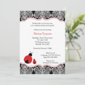 Ladybug Damask Baby shower | Uitnodiging van de pa (Staand voorkant)