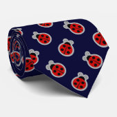 Ladybug Dark Navy Blue Background Stropdas (Opgerold)
