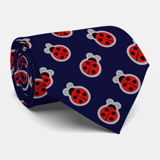 Ladybug Dark Navy Blue Background Stropdas (Opgerold)
