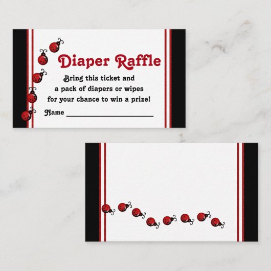 Ladybug Diaper Raffle Tickets Informatiekaartje (Voorkant / Achterkant)