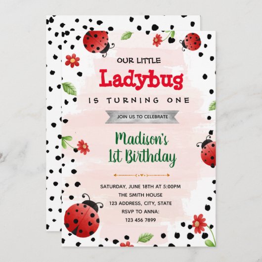 Ladybug douche verjaardagsuitnodiging kaart (Voorkant / Achterkant)