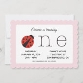 Ladybug eerste verjaardaguitnodiging in roze kaart (Voorkant)