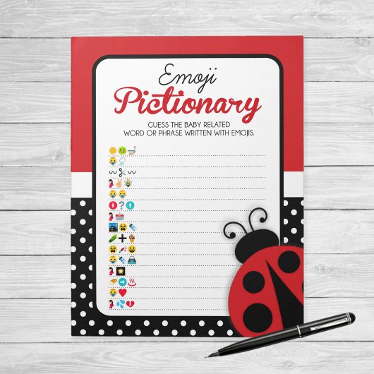 Ladybug Emoji Pictionary Baby shower Game Pack Notitieblok