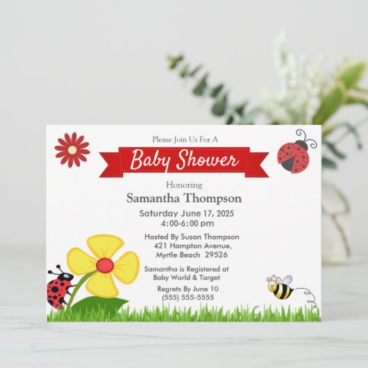 Ladybug en Baby shower van bijen Kaart (Staand voorkant)