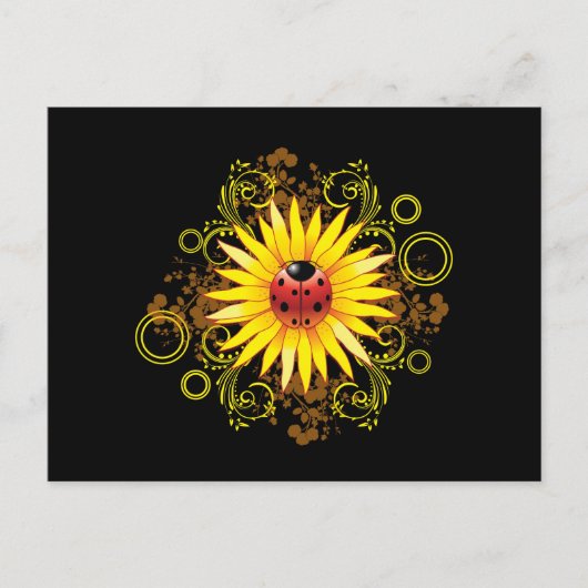 Ladybug en Briefkaart van zonnebloemen (Voorkant)
