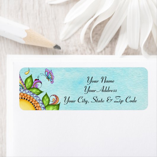 Ladybug en Butterfly Doodle Flower Etiket (Insitu)