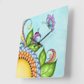 Ladybug en Butterfly Doodle Flower Vierkante Klok (Hoek)