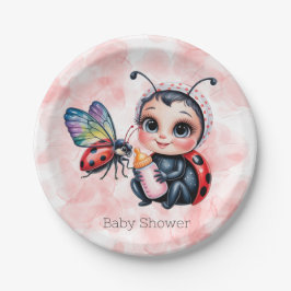 Ladybug en Butterfly Girl Baby shower Papieren Bordje