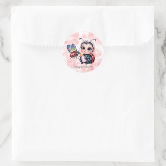 Ladybug en Butterfly Girl Baby shower Ronde Sticker (Tas)