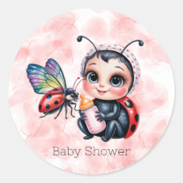 Ladybug en Butterfly Girl Baby shower Ronde Sticker