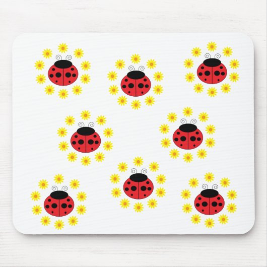 Ladybug en Daisies Mousepad Muismat (Voorkant)