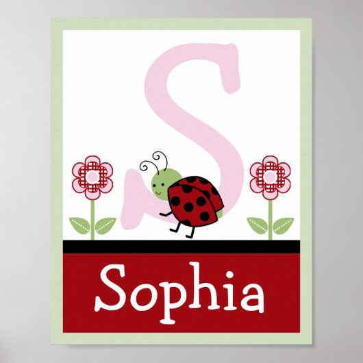 Ladybug en Flower Letter & Name Wall Art Poster (Voorkant)