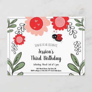Ladybug en Flowers Kids Birthday Party Invitation Uitnodiging Briefkaart