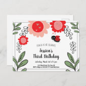 Ladybug en Flowers Kids Birthday Party Invitation Uitnodiging Briefkaart (Voorkant / Achterkant)