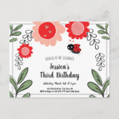 Ladybug en Flowers Kids Birthday Party Invitation Uitnodiging Briefkaart (Voorkant)