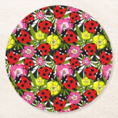 Ladybug- en Flowers Patroonconcute Ronde Kartonnen Onderzetter (Voorkant)