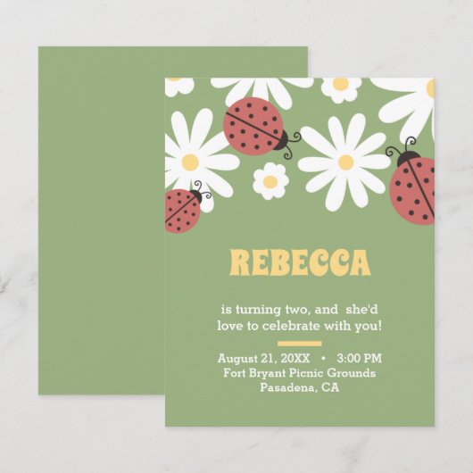 Ladybug en grieses vioolse verjaardag invit (Voorkant / Achterkant)