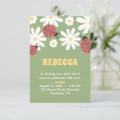 Ladybug en grieses vioolse verjaardag invit kaart (Staand voorkant)