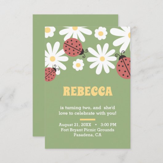 Ladybug en grieses vioolse verjaardag invit kaart (Voorkant / Achterkant)