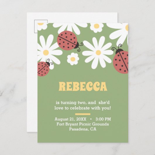 Ladybug en griezeligheid ter gelegenheid van de ge uitnodiging briefkaart (Voorkant / Achterkant)