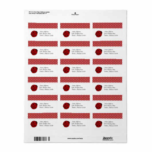 Ladybug en Polka-dot Adresetiketten Etiket (Full Sheet)