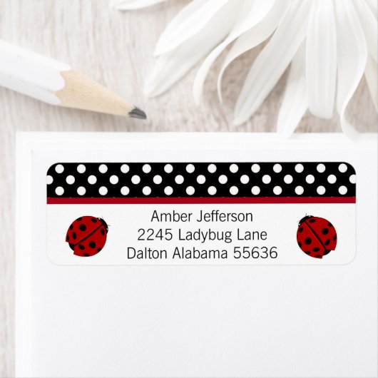 Ladybug en Polka-dot Adresetiketten Etiket (Insitu)