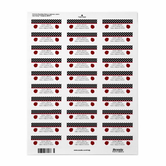 Ladybug en Polka-dot Adresetiketten Etiket (Full Sheet)