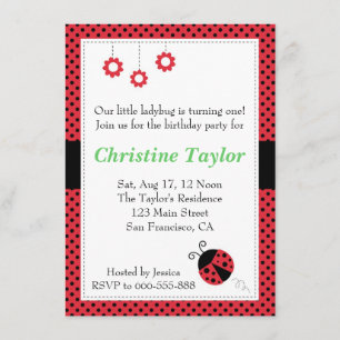 Ladybug en Polka Dots Birthday Party Kaart