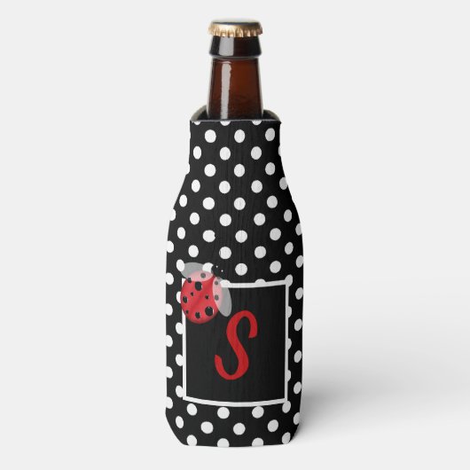 Ladybug en Polka Dots Bottle Cooler (Fles Voorkant)