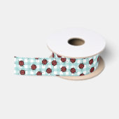 Ladybug en Turquoise Gingham Natuur Pattern Satijnen Lint (Spoel)