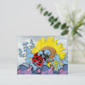 Ladybug en zonnebloem briefkaart (Staand voorkant)