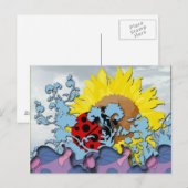 Ladybug en zonnebloem briefkaart (Voorkant / Achterkant)