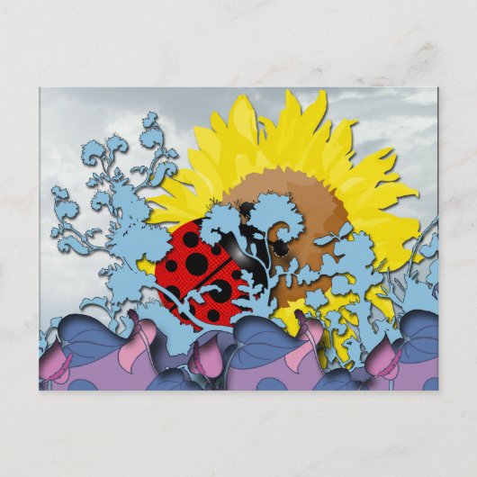 Ladybug en zonnebloem briefkaart (Voorkant)