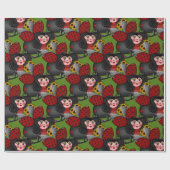 Ladybug en zonnebloemen-diagonaal-groen- cadeaupapier (Vlak)