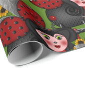 Ladybug en zonnebloemen-diagonaal-groen- cadeaupapier (Rol Hoek)