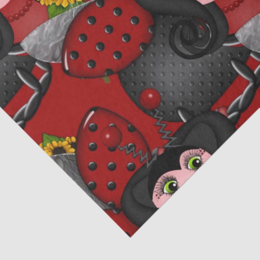 Ladybug en zonnebloemen-diagonaal-rood tissuepapier (Detail)