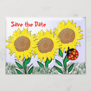 Ladybug en zonnebloemen save the date