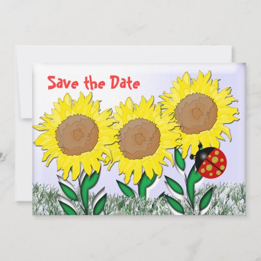 Ladybug en zonnebloemen save the date (Voorkant)