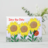 Ladybug en zonnebloemen save the date (Staand voorkant)