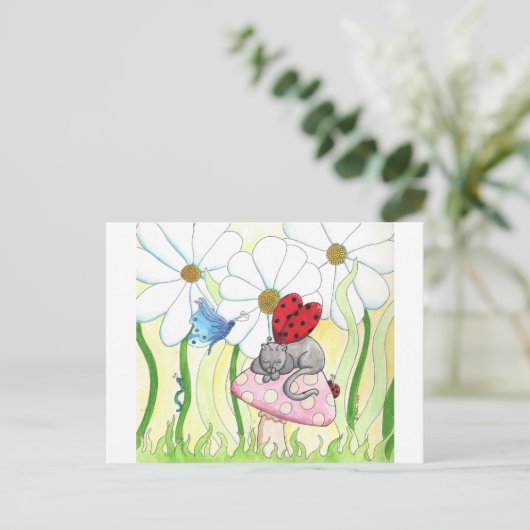 Ladybug Fairy Cat Briefkaart (Staand voorkant)
