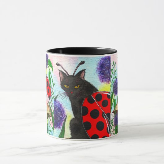 Ladybug Fairy Cat Fantasy Art Mok (Midden)