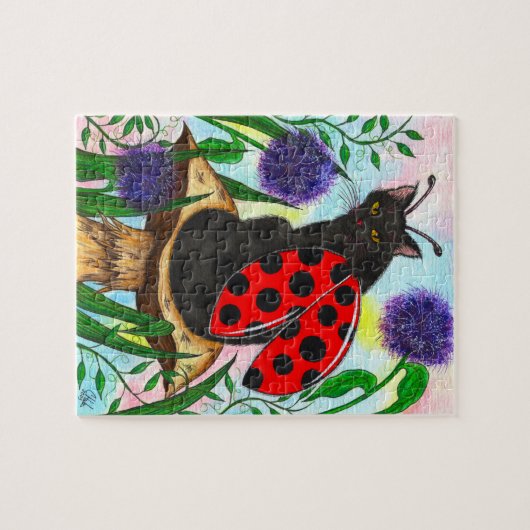 Ladybug Fairy Cat Fantasy Art Puzzle Legpuzzel (Horizontaal)