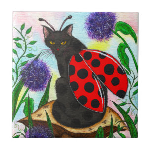 Ladybug Fairy Cat Fantasy Art Tile Tegeltje