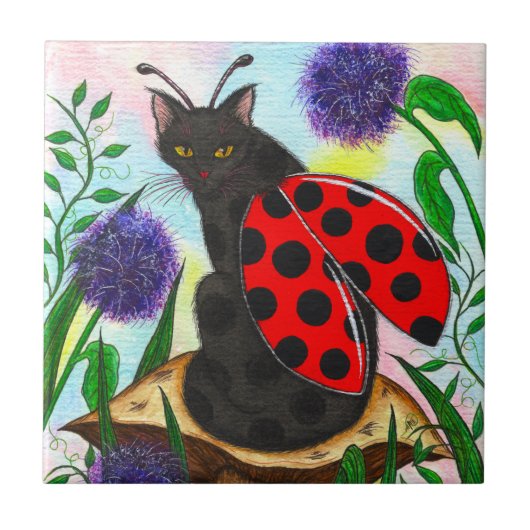 Ladybug Fairy Cat Fantasy Art Tile Tegeltje (Voorkant)