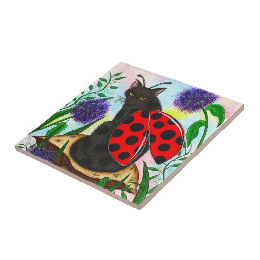 Ladybug Fairy Cat Fantasy Art Tile Tegeltje (Zijkant)